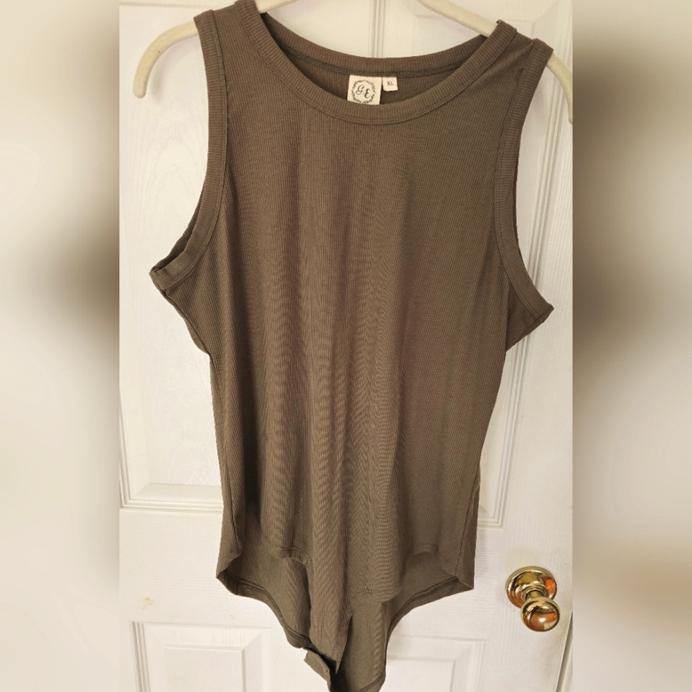 NWT- Sleeveless Olive Ribbed Bodysuit